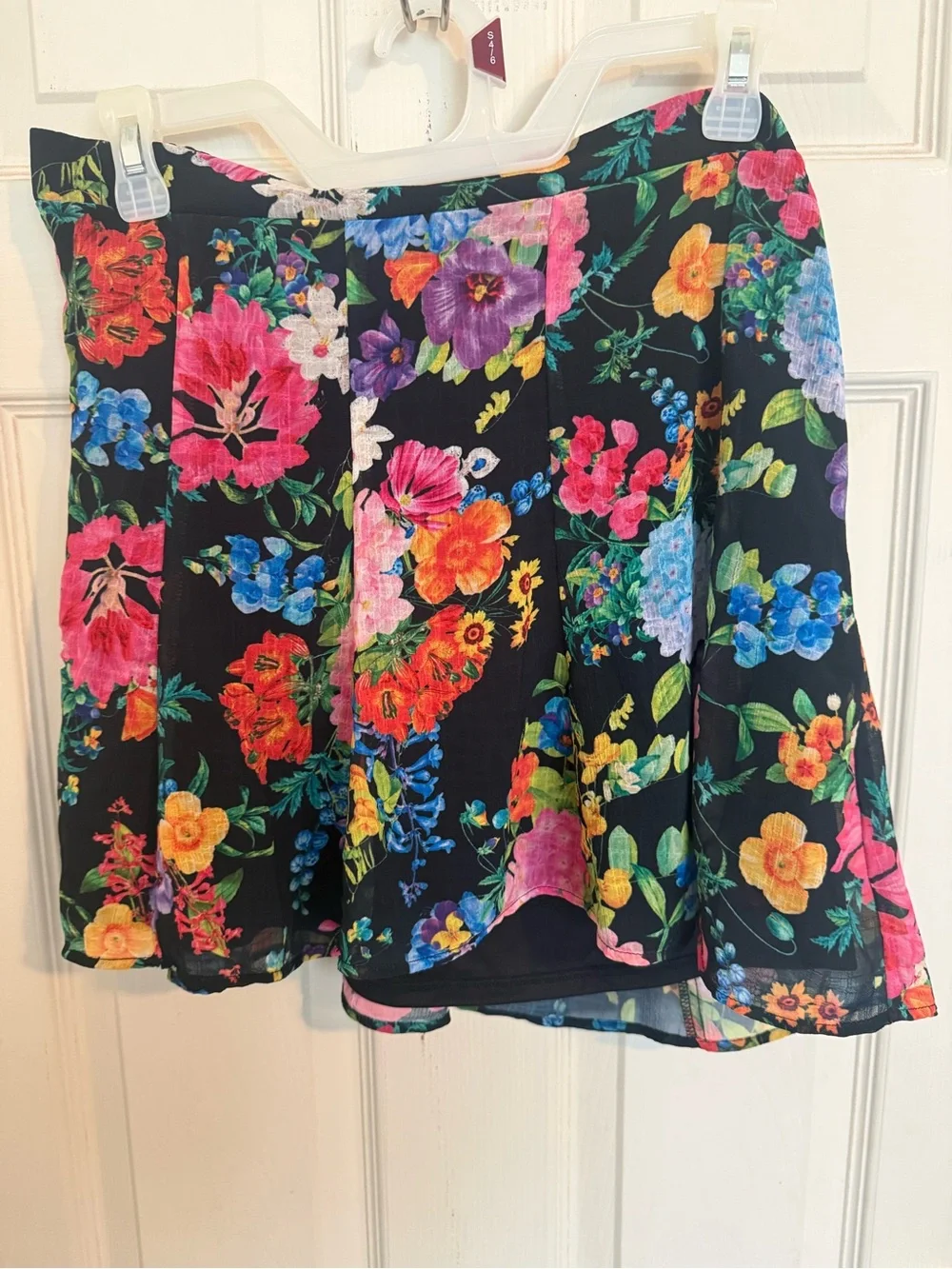 Floral A-Line Mini Skirt - Black with Multicolor Flowers